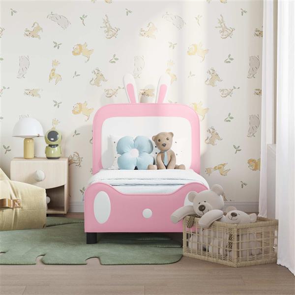 Grote foto vidaxl peuterbedframe met hoofdbord met hoofdeinde roze 70 x 140 cm pu antiek en kunst stoelen en banken
