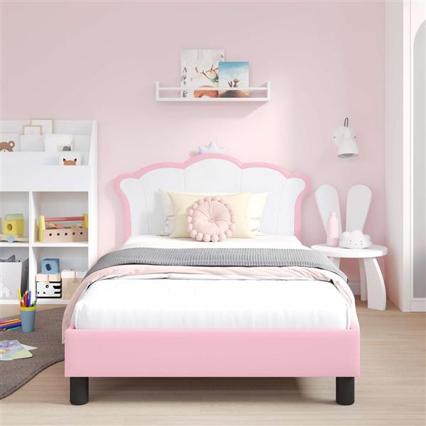 Grote foto vidaxl bedframe voor kinderen met hoofdbord roze 90 x 200 cm pu antiek en kunst stoelen en banken