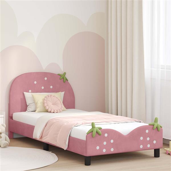Grote foto vidaxl bedframe voor kinderen met hoofdbord roze 90 x 200 cm fluweel antiek en kunst stoelen en banken