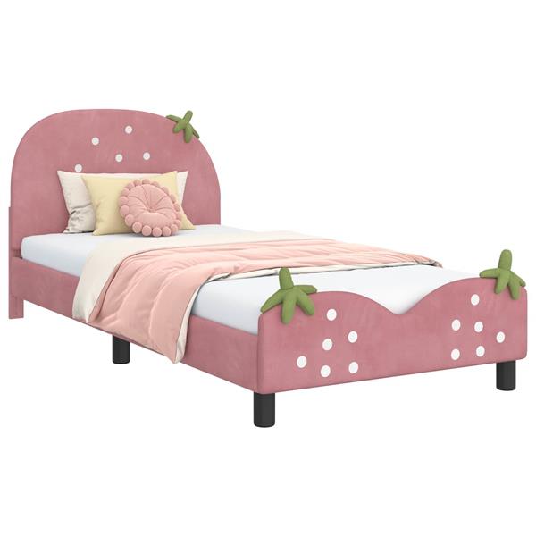 Grote foto vidaxl bedframe voor kinderen met hoofdbord roze 90 x 200 cm fluweel antiek en kunst stoelen en banken