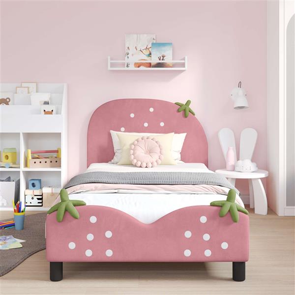 Grote foto vidaxl bedframe voor kinderen met hoofdbord roze 90 x 190 cm fluweel antiek en kunst stoelen en banken
