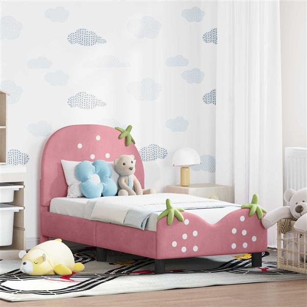 Grote foto vidaxl peuterbedframe met hoofdbord roze 70 x 140 cm fluweel antiek en kunst stoelen en banken