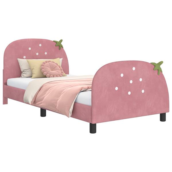 Grote foto vidaxl bedframe voor kinderen met hoofdbord roze 90 x 190 cm fluweel antiek en kunst stoelen en banken