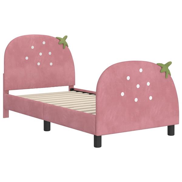 Grote foto vidaxl bedframe voor kinderen met hoofdbord roze 80 x 160 cm fluweel antiek en kunst stoelen en banken