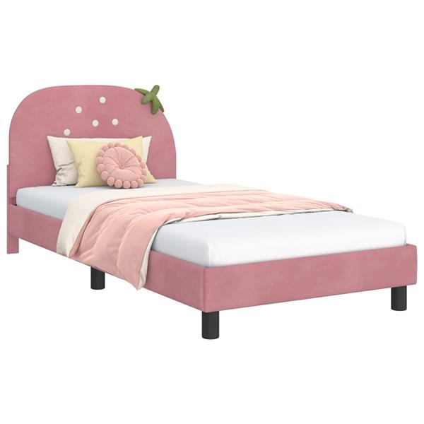 Grote foto vidaxl bedframe voor kinderen met hoofdbord roze 90 x 190 cm fluweel antiek en kunst stoelen en banken