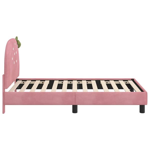 Grote foto vidaxl bedframe voor kinderen met hoofdbord roze 80 x 160 cm fluweel antiek en kunst stoelen en banken