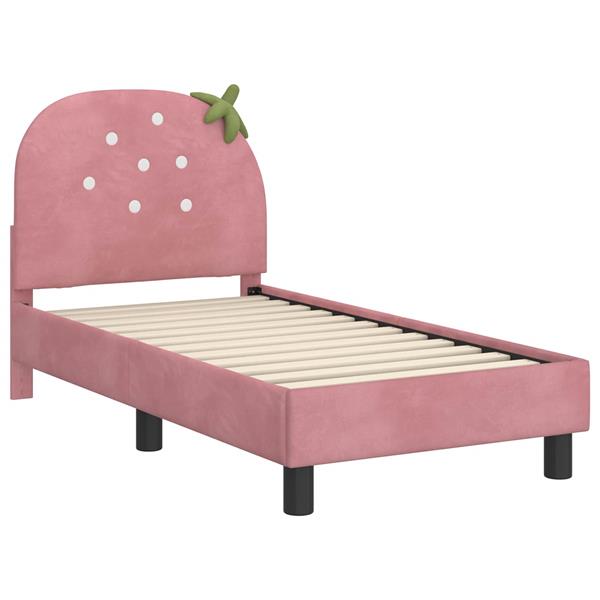 Grote foto vidaxl peuterbedframe met hoofdbord roze 70 x 140 cm fluweel antiek en kunst stoelen en banken