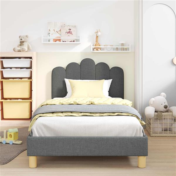 Grote foto vidaxl peuterbedframe met hoofdbord donkergrijs 90 x 200 cm stof antiek en kunst stoelen en banken