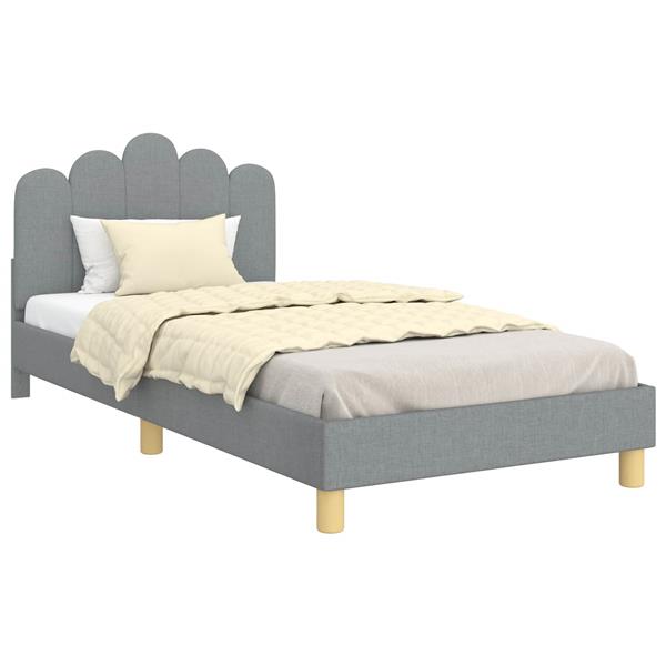 Grote foto vidaxl peuterbedframe met hoofdbord lichtgrijs 90 x 200 cm stof antiek en kunst stoelen en banken