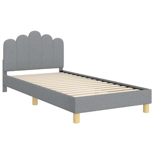 Grote foto vidaxl peuterbedframe met hoofdbord lichtgrijs 90 x 200 cm stof antiek en kunst stoelen en banken