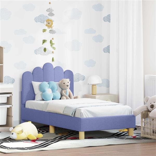 Grote foto vidaxl peuterbedframe met hoofdbord jeans blauw 70 x 140 cm stof antiek en kunst stoelen en banken
