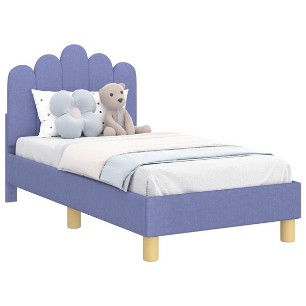 Grote foto vidaxl peuterbedframe met hoofdbord jeans blauw 70 x 140 cm stof antiek en kunst stoelen en banken