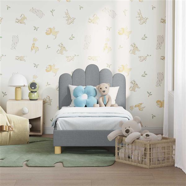 Grote foto vidaxl peuterbedframe met hoofdbord lichtgrijs 70 x 140 cm stof antiek en kunst stoelen en banken