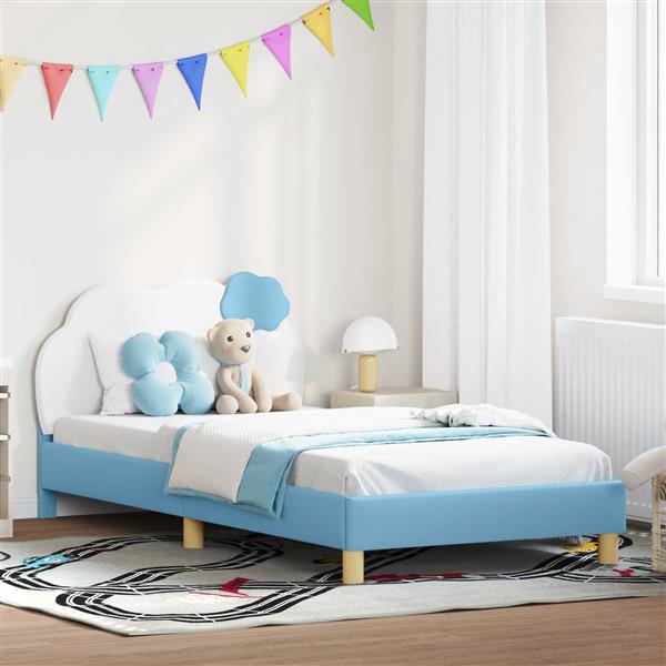Grote foto vidaxl bedframe voor kinderen met hoofdbord blauw 90 x 200 cm pu antiek en kunst stoelen en banken