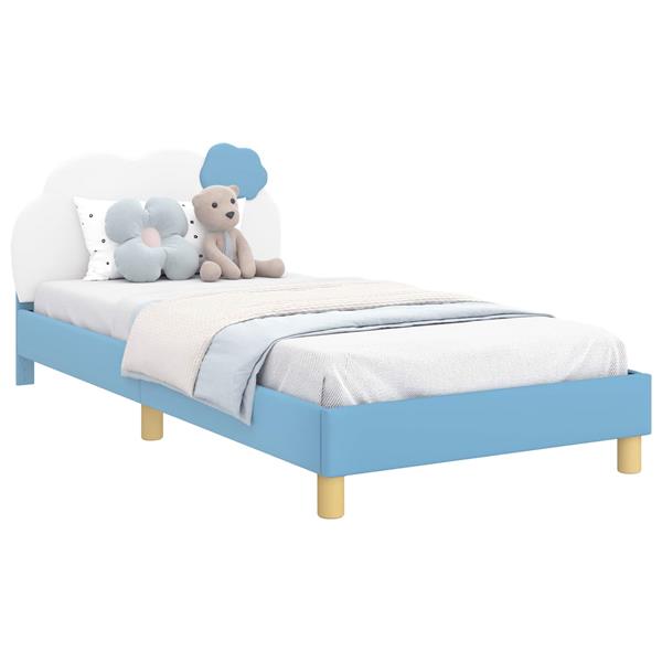 Grote foto vidaxl bedframe voor kinderen met hoofdbord blauw 80 x 200 cm pu antiek en kunst stoelen en banken