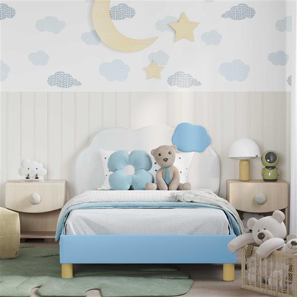 Grote foto vidaxl bedframe voor kinderen met hoofdbord blauw 80 x 200 cm pu antiek en kunst stoelen en banken
