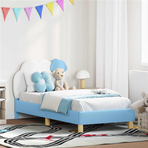 Grote foto vidaxl bedframe voor kinderen met hoofdbord blauw 80 x 160 cm pu antiek en kunst stoelen en banken