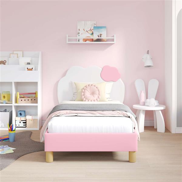 Grote foto vidaxl bedframe voor kinderen met hoofdbord roze 80 x 160 cm pu antiek en kunst stoelen en banken