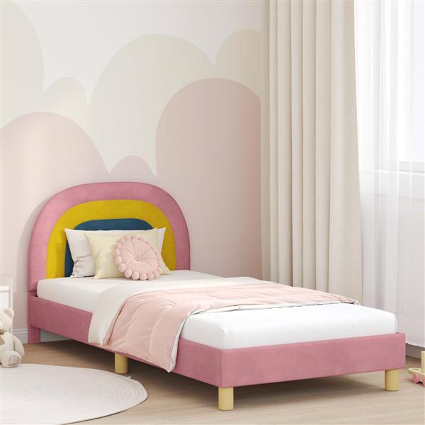 Grote foto vidaxl bedframe voor kinderen met hoofdbord roze 90 x 200 cm fluweel antiek en kunst stoelen en banken