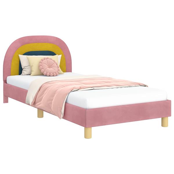 Grote foto vidaxl bedframe voor kinderen met hoofdbord roze 90 x 200 cm fluweel antiek en kunst stoelen en banken