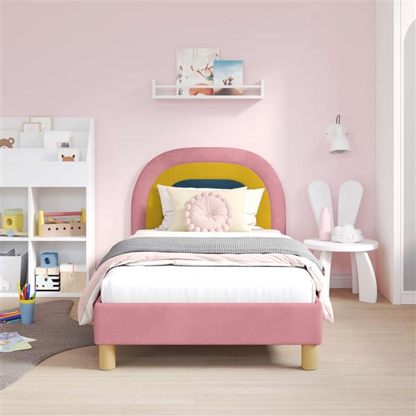 Grote foto vidaxl bedframe voor kinderen met hoofdbord roze 80 x 160 cm fluweel antiek en kunst stoelen en banken