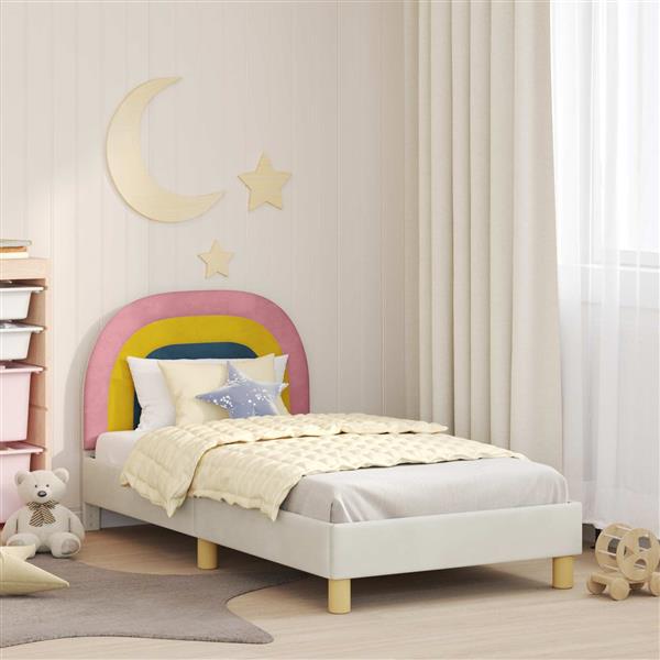 Grote foto vidaxl bedframe voor kinderen met hoofdbord cr me 80 x 160 cm fluweel antiek en kunst stoelen en banken