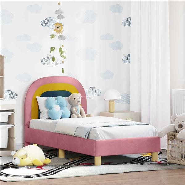 Grote foto vidaxl peuterbedframe met hoofdbord roze 70 x 140 cm fluweel antiek en kunst stoelen en banken