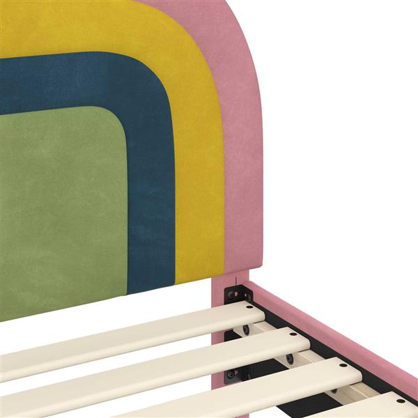 Grote foto vidaxl peuterbedframe met hoofdbord roze 70 x 140 cm fluweel antiek en kunst stoelen en banken