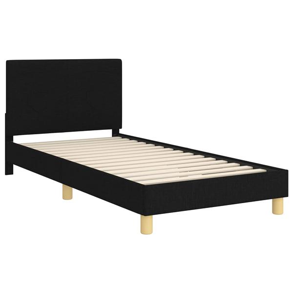 Grote foto vidaxl bedframe voor kinderen met hoofdbord zwart 90 x 190 cm stof antiek en kunst stoelen en banken