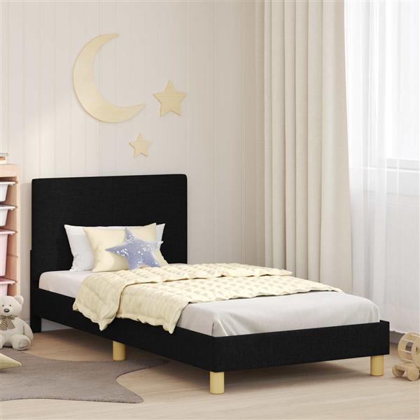 Grote foto vidaxl bedframe voor kinderen met hoofdbord zwart 80 x 200 cm stof antiek en kunst stoelen en banken