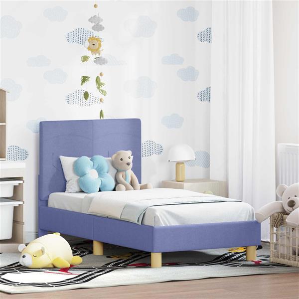 Grote foto vidaxl peuterbedframe met hoofdbord jeans blauw 70 x 140 cm stof antiek en kunst stoelen en banken