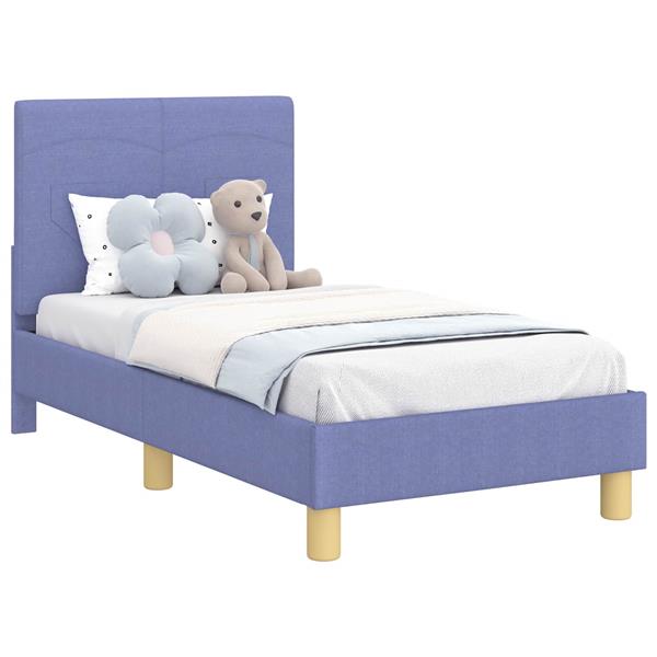 Grote foto vidaxl peuterbedframe met hoofdbord jeans blauw 70 x 140 cm stof antiek en kunst stoelen en banken