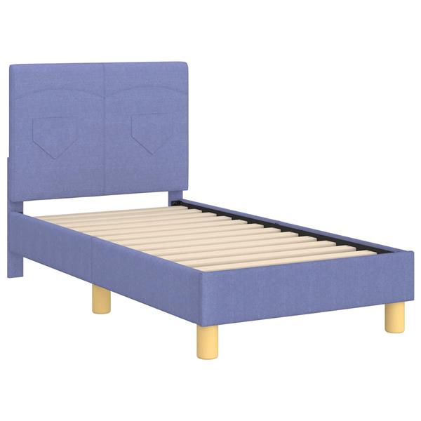 Grote foto vidaxl peuterbedframe met hoofdbord jeans blauw 70 x 140 cm stof antiek en kunst stoelen en banken