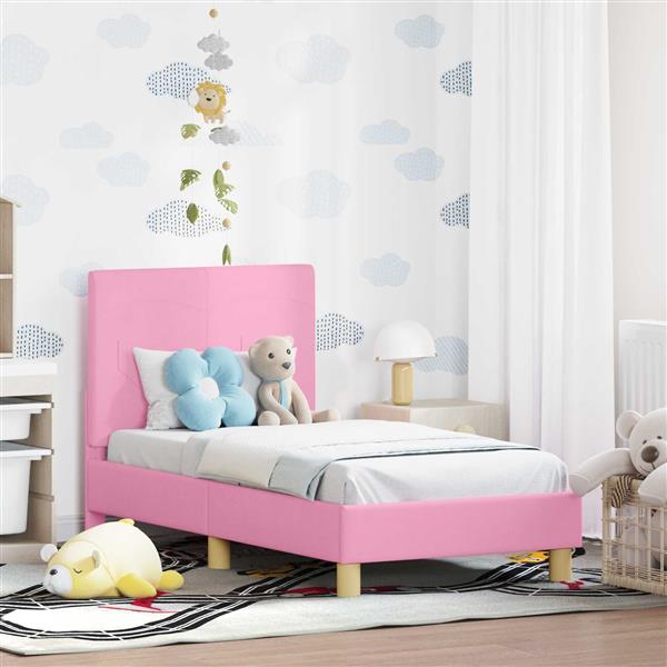 Grote foto vidaxl peuterbedframe met hoofdbord roze 70 x 140 cm stof antiek en kunst stoelen en banken