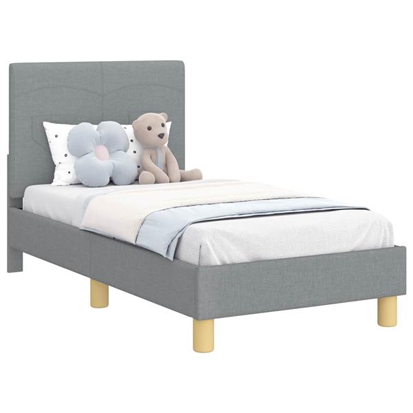 Grote foto vidaxl peuterbedframe met hoofdbord lichtgrijs 70 x 140 cm stof antiek en kunst stoelen en banken