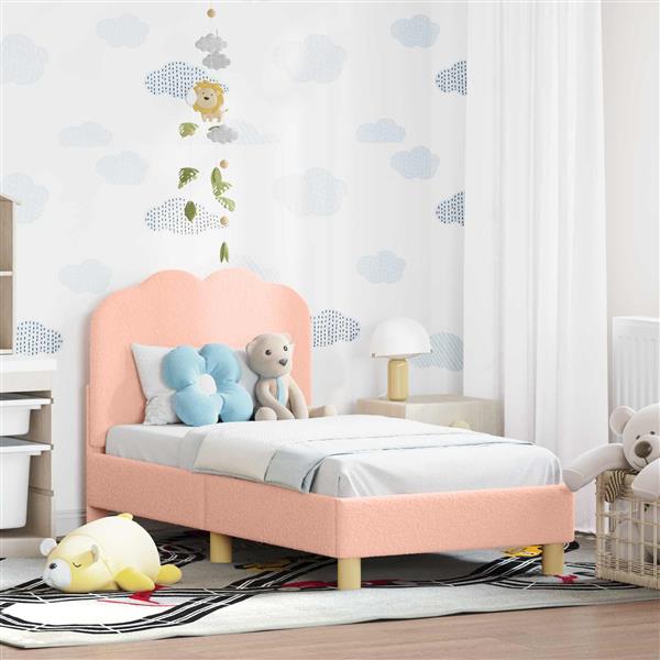 Grote foto vidaxl peuterbedframe met hoofdbord roze 70 x 140 cm schapenstof antiek en kunst stoelen en banken
