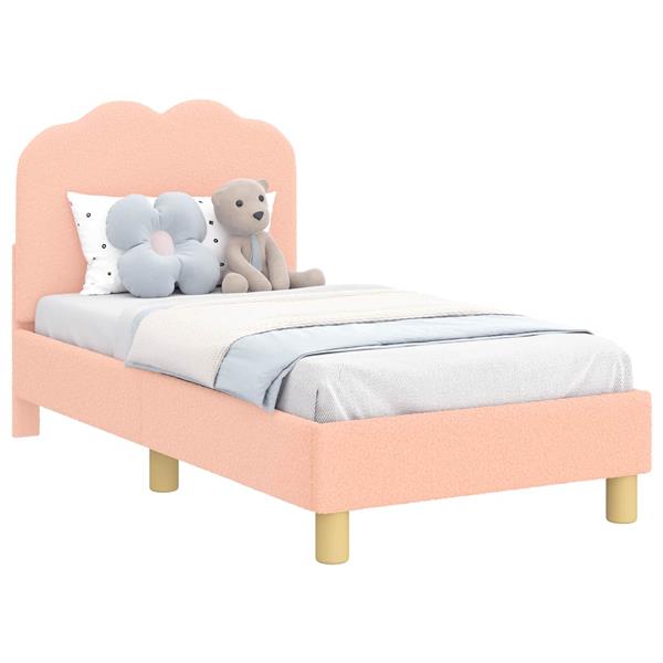 Grote foto vidaxl peuterbedframe met hoofdbord roze 70 x 140 cm schapenstof antiek en kunst stoelen en banken