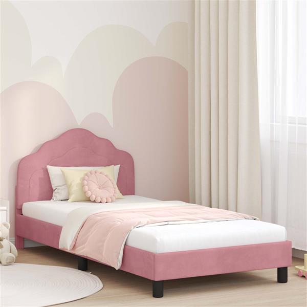 Grote foto vidaxl bedframe voor kinderen met hoofdbord roze 90 x 190 cm fluweel antiek en kunst stoelen en banken
