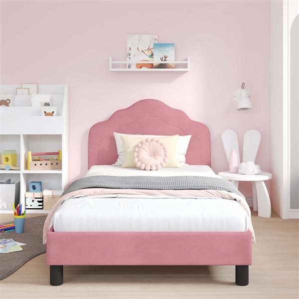 Grote foto vidaxl bedframe voor kinderen met hoofdbord roze 90 x 190 cm fluweel antiek en kunst stoelen en banken