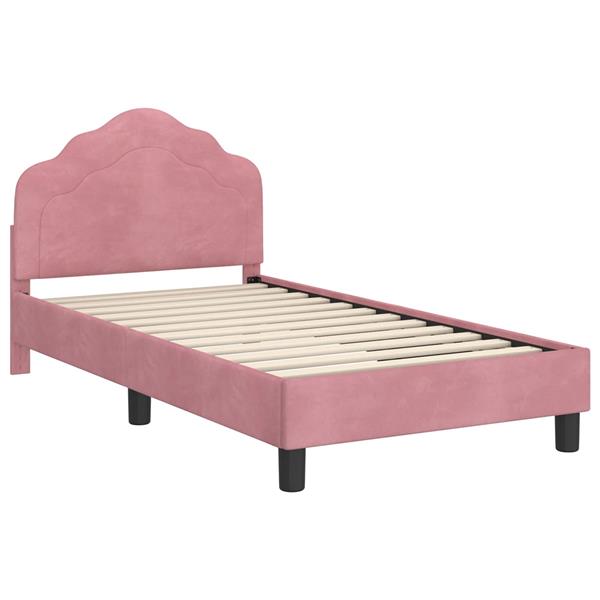 Grote foto vidaxl bedframe voor kinderen met hoofdbord roze 80 x 160 cm fluweel antiek en kunst stoelen en banken