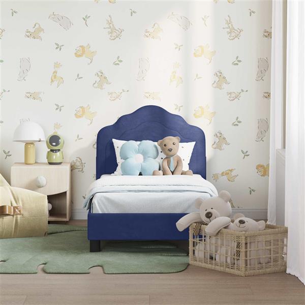 Grote foto vidaxl peuterbedframe met hoofdbord politieblauw 70 x 140 cm fluweel antiek en kunst stoelen en banken