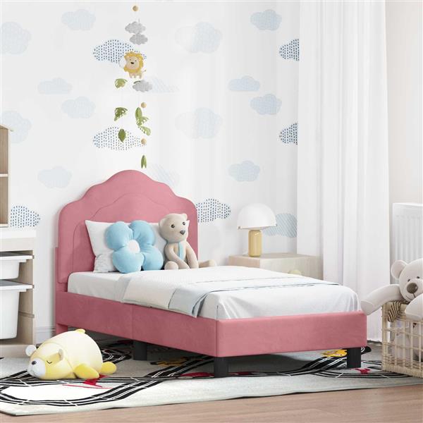 Grote foto vidaxl peuterbedframe met hoofdbord roze 70 x 140 cm fluweel antiek en kunst stoelen en banken