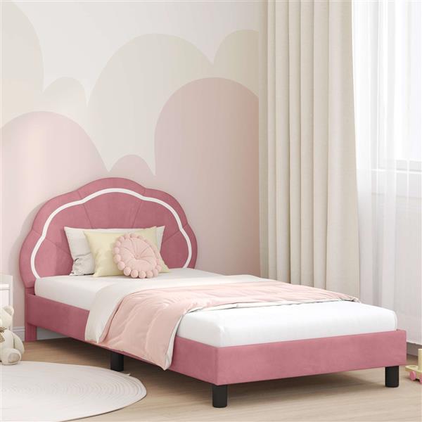 Grote foto vidaxl bedframe voor kinderen met hoofdbord roze 90 x 200 cm fluweel antiek en kunst stoelen en banken