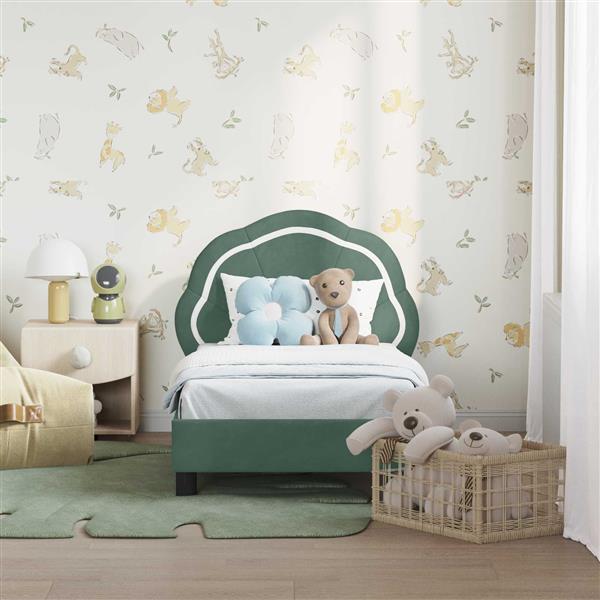 Grote foto vidaxl peuterbedframe met hoofdbord zeegroen 70 x 140 cm fluweel antiek en kunst stoelen en banken