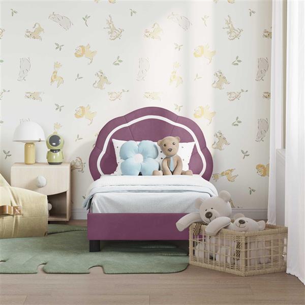 Grote foto vidaxl peuterbedframe met hoofdbord paars 70 x 140 cm fluweel antiek en kunst stoelen en banken