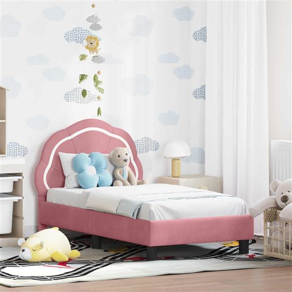 Grote foto vidaxl peuterbedframe met hoofdbord roze 70 x 140 cm fluweel antiek en kunst stoelen en banken