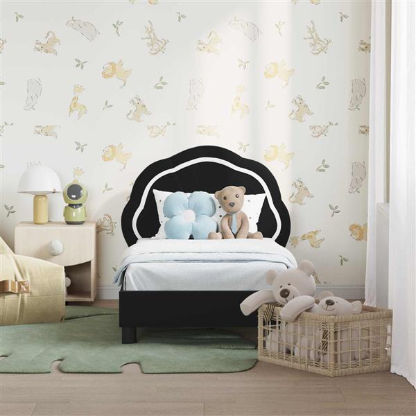 Grote foto vidaxl peuterbedframe met hoofdbord zwart 70 x 140 cm fluweel antiek en kunst stoelen en banken