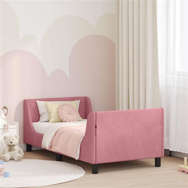 Grote foto vidaxl bedframe voor kinderen met hoofdbord roze 80 x 160 cm fluweel antiek en kunst stoelen en banken