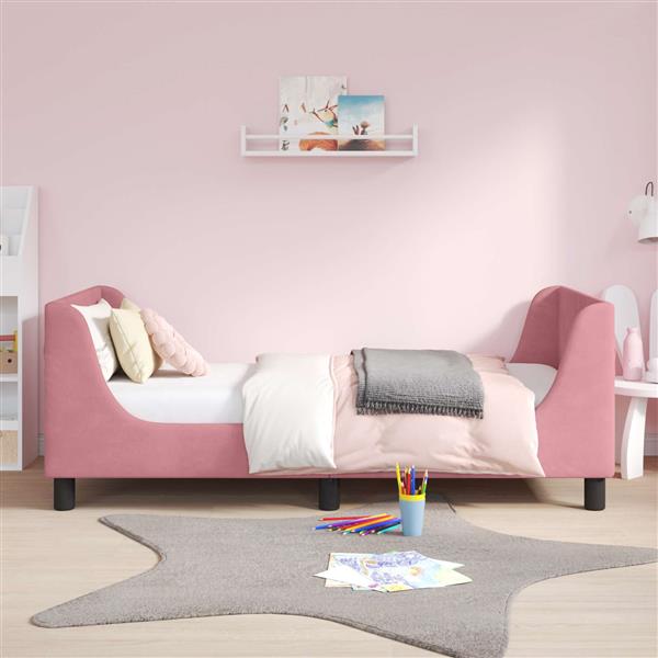 Grote foto vidaxl bedframe voor kinderen met hoofdbord roze 80 x 160 cm fluweel antiek en kunst stoelen en banken