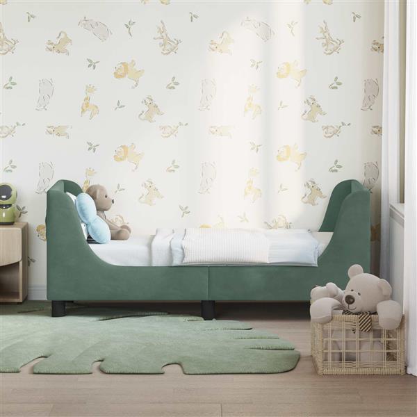 Grote foto vidaxl peuterbedframe met hoofdbord zeegroen 70 x 140 cm fluweel antiek en kunst stoelen en banken